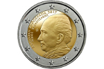 Портрет Никоса Казандзакиса показан на биметаллической монете 
