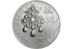 Опаловое ожерелье и летучая мышь показаны на словацкой монете
