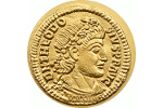 Римский император Феодосий I на монете номиналом 1 доллар