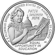 Монетный двор США представил памятные 25 центов с адвокатом и политиком Пэтси Такемото Минк
