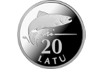 На монете Латвии изобразили лосося (20 латов)