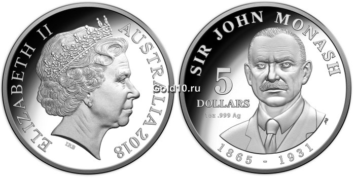 Монета «Сэр Джон Монаш» (5 долларов)