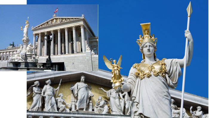 Здание парламента и статуя Афины-Паллады, изображенные на монете