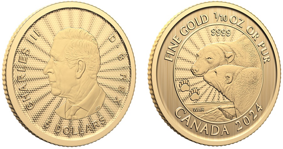 Белые медведи на инвестиционных золотых монетах. Канада