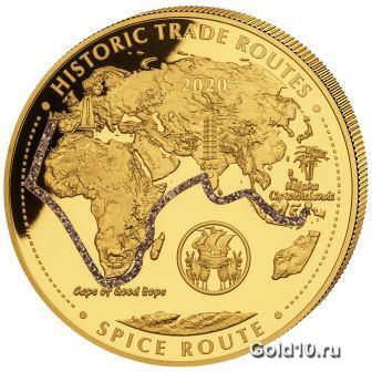Карта мира на монете «Дорога специй»