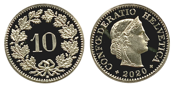 Официальная 10-сантимовая монета Швейцарии