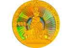 Статуя Бодхисаттвы Самантабхадра показана на монете Китая