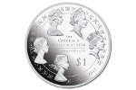 На серебряной монете - шесть портретов Елизаветы II
