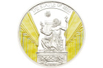 На серебряной монете показана статуя Зевса