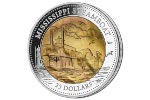 «Пароход на Миссисипи» - серебряная монета с перламутром