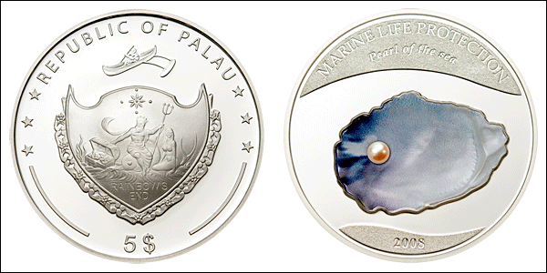 Морская жемчужина (с настоящей жемчужиной на монете)