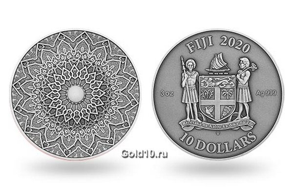 Персидская мандала на монете из серебра