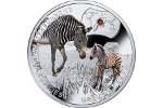 На серебряной монете показана зебра Греви