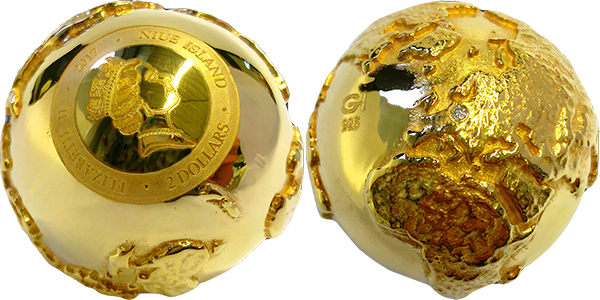 Золотой глобус в 3D с бриллиантом 