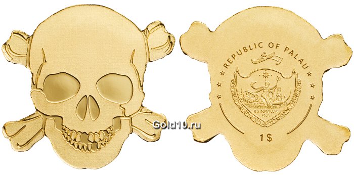 Монета «Золотой пиратский череп»