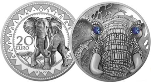 «Безмятежность слона»,20 евро, 2022 год, серебро