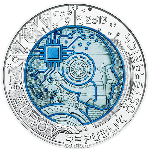 Монета «Искусственный интеллект» (фото - muenzeoesterreich.at)