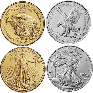 «Американский Орел» в золоте и серебре (США)