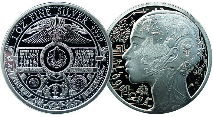 Монеты Словацкого монетного двора «Pressburg Mint» «Искусственный интеллект»Дизайн разработан с использованием ИИ2023 г.