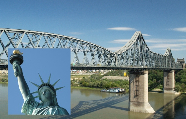 Статуя Свободы и мост в Чернаводэ, изображенные на монете