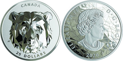 III место «Многогранная голова животного: медведь Гризли», Королевский монетный двор Канады