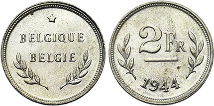 Бельгия, 2 франка 1944 года