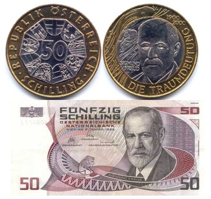 Фрейд на монете и банкноте