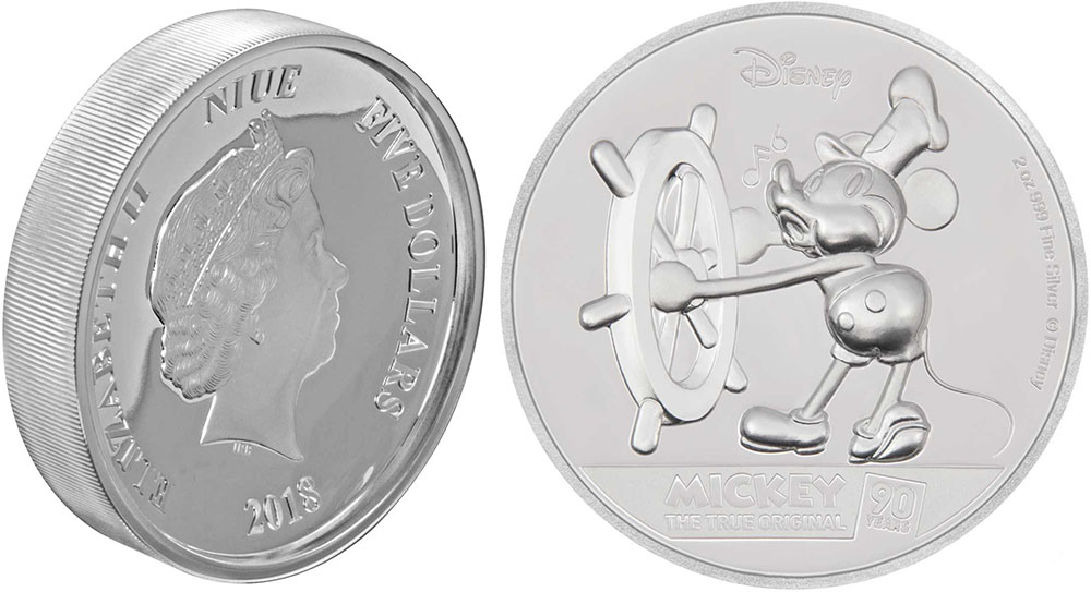 Серебряная монета с Микки-Маусом