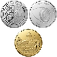 Ветрогенератор, Федерация стрелкового спорта и языковое разнообразие на швейцарских франках, представленных в категориях «Оригинальная технология», «Серебряная монета года» и «Золотая монета года» 