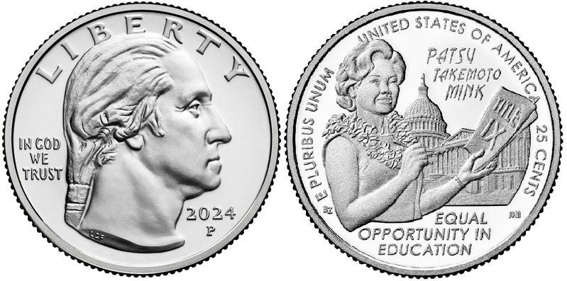 Монетный двор США представил памятные 25 центов с адвокатом и политиком Пэтси Такемото Минк