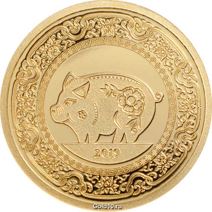 Золотая монета с изображением свиньи 