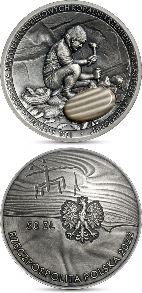 Доисторический шахтер на монете Польши