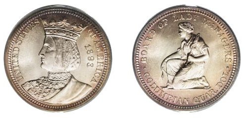 1893 год, памятный четвертак Изабеллы из коллекции Международной колумбийской экспозиции. Фотография используется с разрешения Heritage Auctions (ha.com).